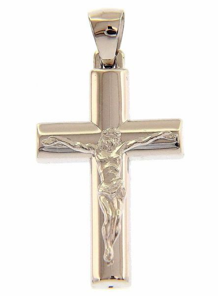 Imagen de Cruz recta cóncava con Cuerpo de Cristo Colgante gr 2,4 Oro blanco 18kt Tubo hueco Unisex Mujer Hombre 
