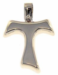 Immagine di Croce Tau di San Francesco bombata Ciondolo Pendente gr 1,7 Oro bianco 18kt a Canna vuota Unisex Donna Uomo 