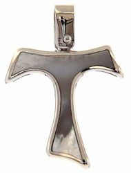 Picture of  Saint Francis Tau Cross Pendant gr 1,8 White Gold 18k with white Mother of Pearl Hollow Tube Unisex Woman Man 