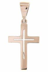 Immagine di Croce doppia dritta traforata Ciondolo Pendente gr 0,85 Oro bianco 18kt a Canna vuota Unisex Donna Uomo 