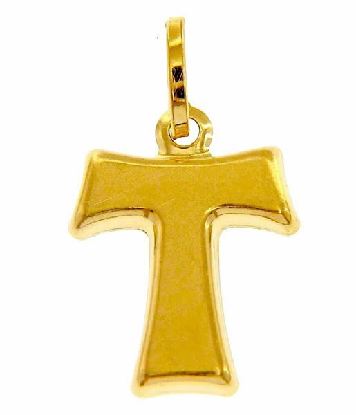 Picture of Saint Francis Tau Cross Pendant gr 0,8 Yellow Gold 18k relief printed plate Unisex Woman Man 