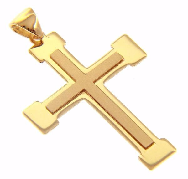 Picture of Double Cross Pendant gr 2,3 Yellow Gold 18k relief printed plate Unisex Woman Man 