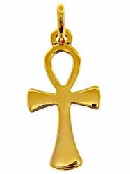 Immagine di Chiave della Vita Ankh Croce Copta Ansata Ciondolo Pendente gr 1 Oro giallo massiccio 18kt lastra stampata a rilievo Unisex Donna Uomo 