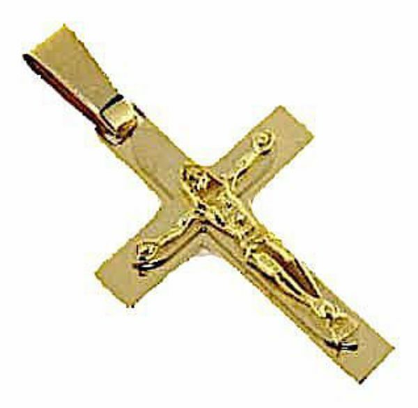 Picture of Straight Cross with Body of Christ Pendant gr 3,6 Yellow solid Gold 18k Unisex Woman Man 