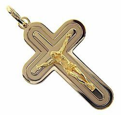Picture of Rounded triple Cross with Body of Christ Pendant gr 10,8 Yellow solid Gold 18k Unisex Woman Man 