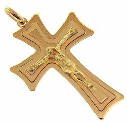 Picture of Triple flared Cross with Body of Christ Pendant gr 14,6 Yellow solid Gold 18k Unisex Woman Man 