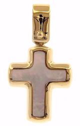 Picture of Cross Fashion Pendant gr 0,9 Yellow Gold 18k with White Mother of Pearl Unisex Woman Man 