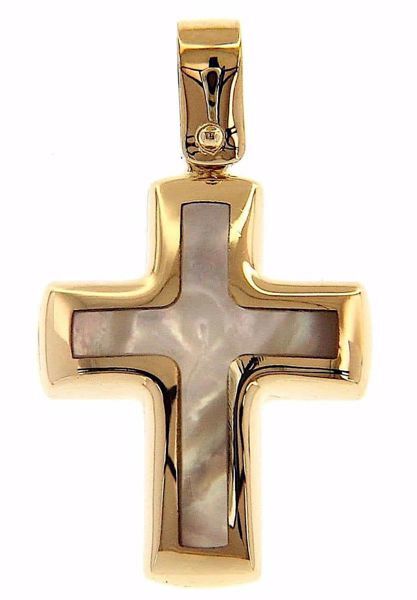 Picture of Cross Fashion Pendant gr 1,7 Yellow Gold 18k with white Mother of Pearl Unisex Woman Man 