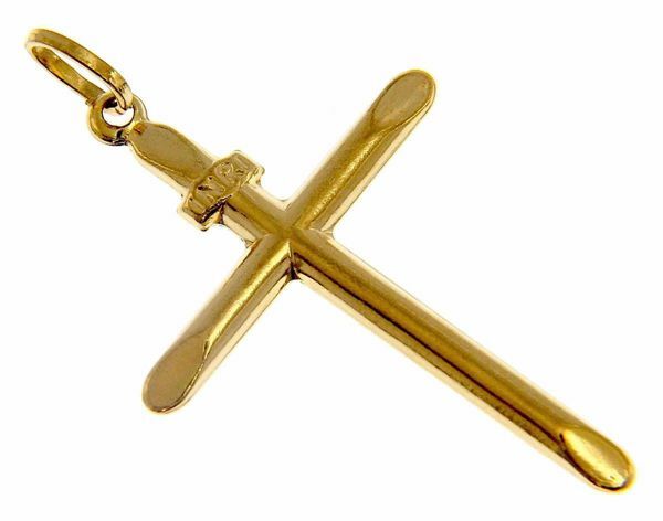Immagine di Croce semplice con simbolo INRI scalpello Ciondolo Pendente gr 1,1 Oro giallo 18kt a Canna vuota Unisex Donna Uomo 