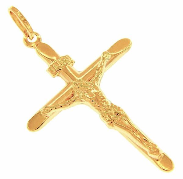 Imagen de Cruz recta con Cuerpo de Cristo y INRI Colgante gr 1,5 Oro amarillo 18kt Tubo hueco Unisex Mujer Hombre 