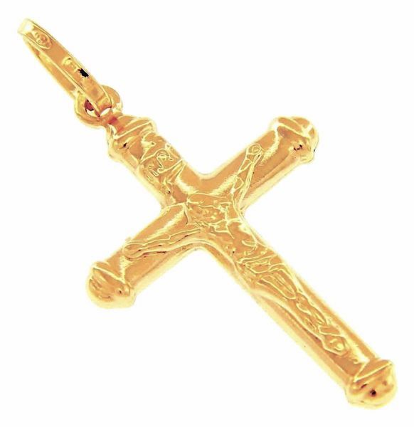 Picture of Straight Cross with Body of Christ and INRI Pendant gr 1,5 Yellow Gold 18k Hollow Tube Unisex Woman Man 