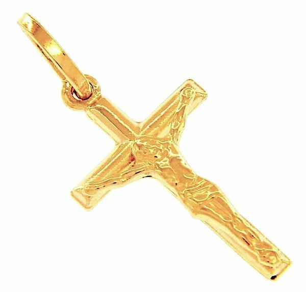 Picture of Straight Cross with Body of Christ Pendant gr 0,9 Yellow Gold 18k Hollow Tube Unisex Woman Man 