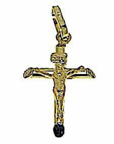 Immagine di Croce dritta con corpo di Cristo scalpello Ciondolo Pendente gr 1,85 Oro giallo 18kt a Canna vuota Unisex Donna Uomo 