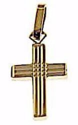 Picture of Striped Straight Cross Pendant gr 1,1 Yellow Gold 18k Hollow Tube Unisex Woman Man 