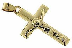 Picture of Straight Modern Cross with Body of Christ Pendant gr 2,4 Yellow Gold 18k Hollow Tube Unisex Woman Man 