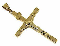 Picture of Straight Cross with Body of Christ Pendant gr 2,3 Yellow Gold 18k Hollow Tube Unisex Woman Man 