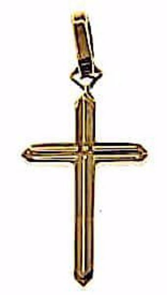Picture of Striped Straight Cross with pointed arms Pendant gr 1 Yellow Gold 18k Hollow Tube Unisex Woman Man 