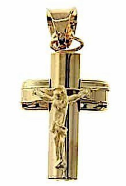 Imagen de Cruz abombada de columna con Cuerpo de Cristo Colgante gr 2,8 Oro amarillo 18kt Tubo hueco Unisex Mujer Hombre 
