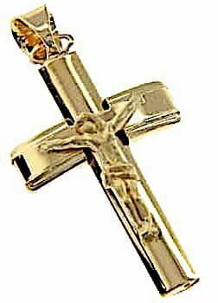 Immagine di Croce bombata a colonna con corpo di Cristo Ciondolo Pendente gr 4 Oro giallo 18kt a Canna vuota Unisex Donna Uomo 