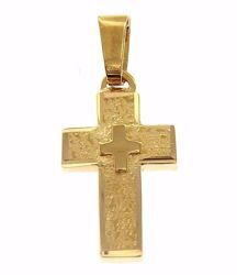 Immagine di Croce doppia effetto legno Ciondolo Pendente gr 1,7 Oro giallo 18kt a Canna vuota Unisex Donna Uomo 