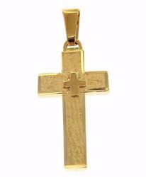 Picture of Wood-effect Double Cross Pendant gr 2 Yellow Gold 18k Hollow Tube Unisex Woman Man 