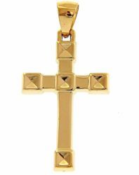 Immagine di Croce dritta squadrata diamantata Ciondolo Pendente gr 1,75 Oro giallo 18kt a Canna vuota Unisex Donna Uomo 