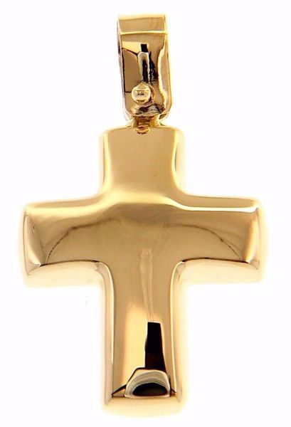 Picture of Smooth convex Cross Pendant gr 1,6 Yellow Gold 18k Hollow Tube Unisex Woman Man 