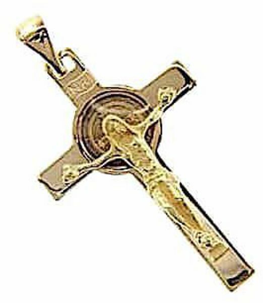 Picture of Crucifix INRI with Cross of Saint Benedict Pendant gr 3,2 Yellow solid Gold 18k Unisex Woman Man 