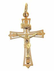 Picture of 12-pointed traforated Cross with Body of Christ and INRI Pendant gr 1,35 Yellow Gold 9k Unisex Woman Man 