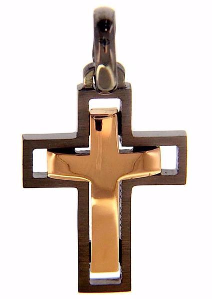 Immagine di Croce doppia a rilievo Ciondolo Pendente Moda gr 2,9 Oro nero 18kt Unisex Donna Uomo 