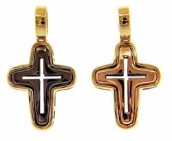 Picture of Tricolor Cross Black Rhodium, Pink Gold and Yellow Gold Pendant gr 4 Black Gold 18k Hollow Tube Unisex Woman Man 