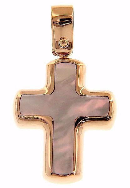 Immagine di Croce Ciondolo Pendente Moda gr 1,5 Oro rosa 18kt con Madreperla bianca Unisex Donna Uomo 