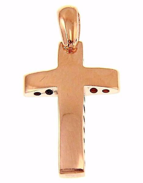 Immagine di Croce bombata traforata Ciondolo Pendente gr 1,3 Oro rosa 18kt a Canna vuota Unisex Donna Uomo 