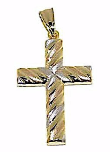 Immagine di Croce dritta lavorata Ciondolo Pendente gr 1,45 Tricolor Oro giallo bianco e rosa 18kt a Canna vuota Unisex Donna Uomo 