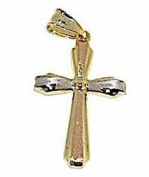 Immagine di Croce doppia moderna Ciondolo Pendente gr 1,4 Tricolor Oro giallo bianco e rosa 18kt a Canna vuota Unisex Donna Uomo 