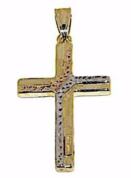 Immagine di Croce dritta lavorata Ciondolo Pendente gr 1,5 Tricolor Oro giallo bianco e rosa 18kt a Canna vuota Unisex Donna Uomo 