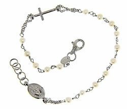 Picture of Rosary Cuff Bracelet with Miraculous Medal of Our Lady of Graces and Cross and through Chain gr 3,2 White Gold 18k with Pearls for Woman 