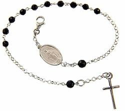 Picture of Rosary Cuff Bracelet with Miraculous Medal of Our Lady of Graces and Cross gr 4,2 White Gold 18k with Onyx Unisex Woman Man 