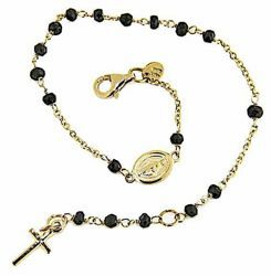 Picture of Rosary Cuff Bracelet with Miraculous Medal of Our Lady of Graces and Cross gr 3,4 Yellow Gold 18k with Onyx Unisex Woman Man
