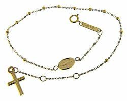 Picture of Rosary Cuff Bracelet with Miraculous Medal of Our Lady of Graces and Cross gr 1,4 Yellow Gold 18k with Smooth Spheres Unisex Woman Man