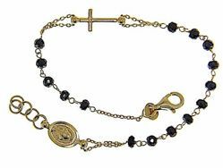 Picture of Rosary Cuff Bracelet with Miraculous Medal of Our Lady of Graces and Cross and through Chain gr 3,6 Yellow Gold 18k with Onyx Unisex Woman Man