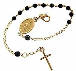 Picture of Rosary Cuff Bracelet with Miraculous Medal of Our Lady of Graces and Cross gr 4,3 Yellow Gold 18k with Onyx Unisex Woman Man