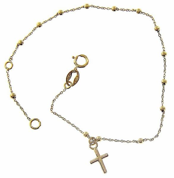 Picture of Rosary Cuff Bracelet with Cross gr 1 Yellow Gold 18k with Smooth Spheres Unisex Woman Man
