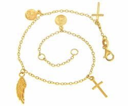 Picture of Rosary Cuff Bracelet with 2 Crosses and symbols of Faith gr 4 Yellow Gold 18k  for Woman, Boy and Girl 