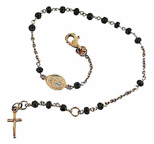Immagine di Bracciale Rosario con Medaglia Madonna Miracolosa e Croce gr 3,4 Oro rosa 18kt con Onice Unisex Donna Uomo