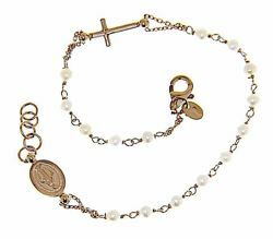 Picture of Rosary Cuff Bracelet with Miraculous Medal of Our Lady of Graces and Cross and through Chain gr 3,2 Rose Gold 18k with Pearls for Woman, Boy and Girl 