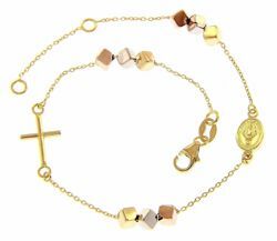 Picture of Rosary Cuff Bracelet with Miraculous Medal of Our Lady of Graces and Cross gr 2,3 Tricolor yellow white rose Gold 18k with Cubes for Woman 