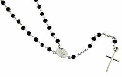 Picture of Rosary crew-neck Necklace with Miraculous Medal of Our Lady of Graces and Cross gr 6,6 White Gold 18k with Onyx Unisex Woman Man