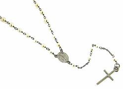 Imagen de Collar Rosario largo Cuello Redondo con Medalla Nuestra Señora Milagrosa y Cruz gr 6 Oro blanco 18kt con Perlas para Mujer 