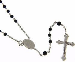 Picture of Rosary crew-neck Necklace with Miraculous Medal of Our Lady of Graces and trilobed Cucifix gr 9 White Gold 18k with Onyx Unisex Woman Man